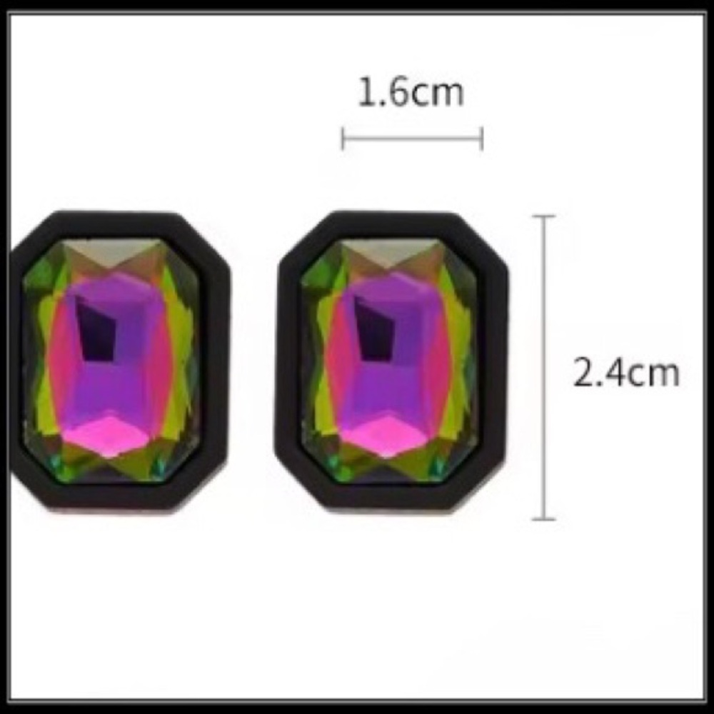 New Black Matte & Colorful Prism Mod Box Earrings - Picture 3 of 4